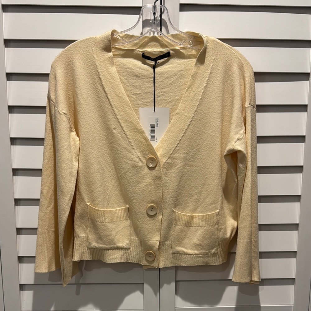 Deluc Cream Cardigan Sweater V-Neck with 3/4 Sleeves, very soft.